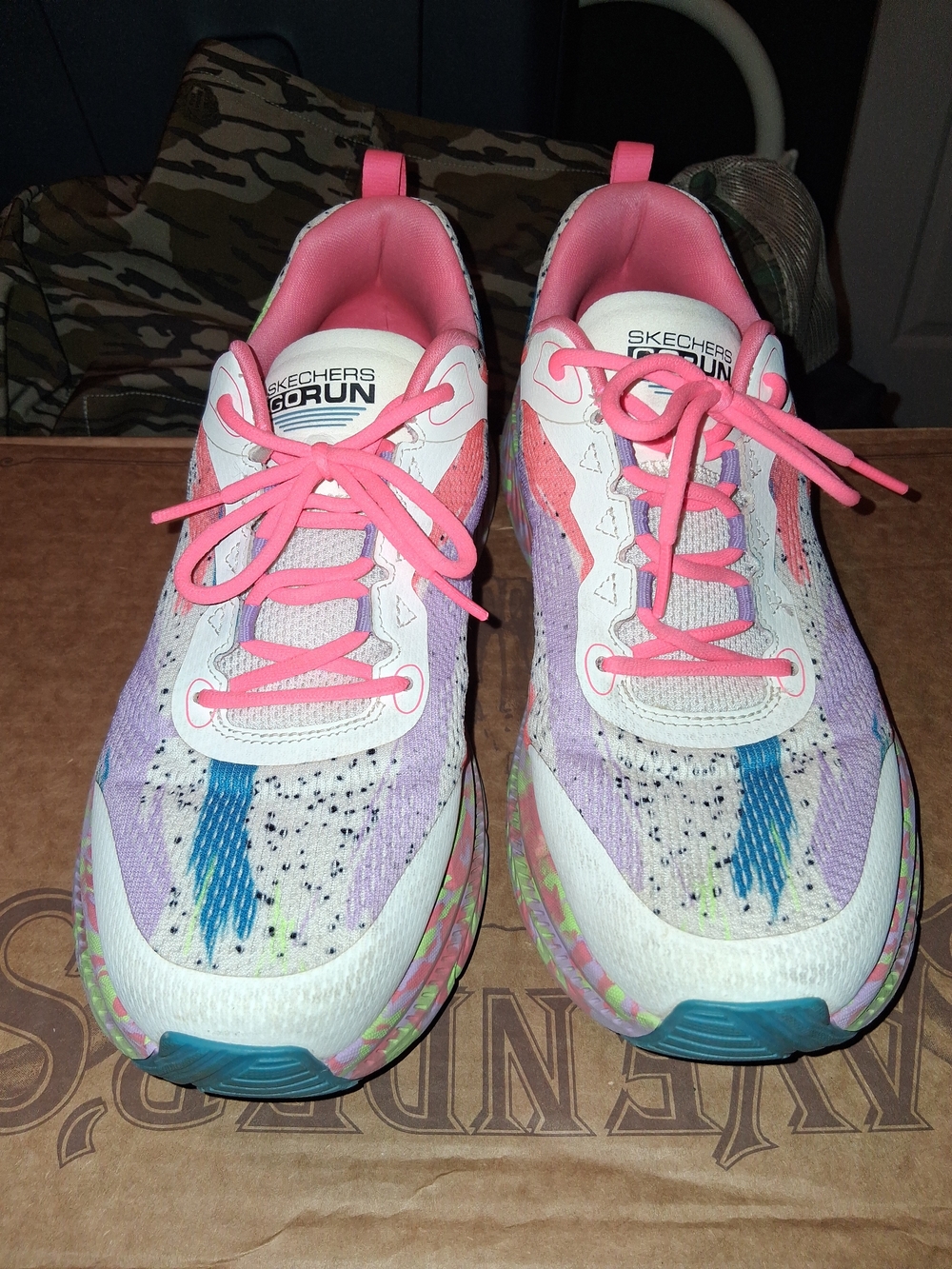 Skechers GOrun Women's White Athletic Shoes with Pink and Lavender Accents